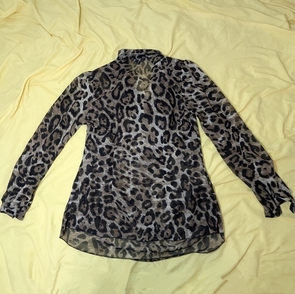 Leopard Print Sheer Blouse - Picture 3 of 12